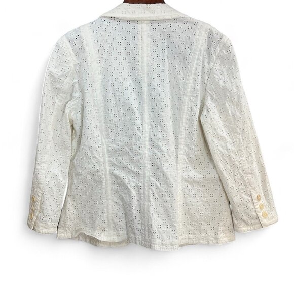 Talbots Blazer Jacket Women Size 10 White Stretch Embroidered Eyelet One Button - Picture 2 of 15